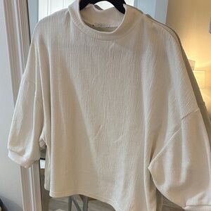 Zara White Textured Women's mock neck top